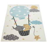Baby Nursery Rug Cream Colours Animals Elephant Little Cute Bear Bedroom Mat