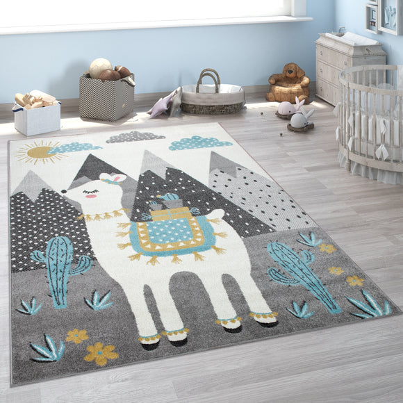 Children's Rugs Grey Blue White Cream Nursery Carpet Kids Bedroom Play Room Mat