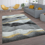 Grey and Gold Rug Modern Design Wave Pattern Large XL Small Thick Hall Carpet
