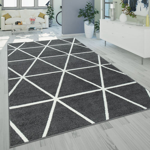 Large Rug Grey Anthracite Colours Geometric Diamond Carpet Living Room Area Mat