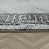Greek Border Rug Grey Silver Marble Effect Carpet Large XL Small Living Room Mat