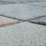 Pink and Grey Pastel Colours Rug Diamond Pattern Large Thick Contour Cut Carpet