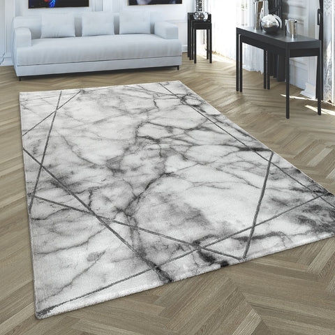 Grey Rug Silver Marble 3D Effect Large XL Small Carpet for Living room Bedroom
