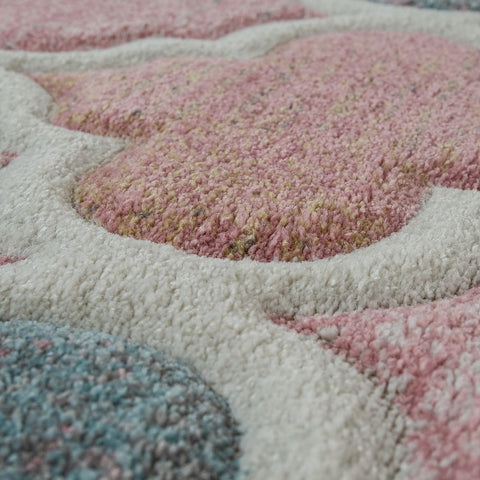 Pastel Pink Rug Moroccan Trellis Multicolored Contour Cut Pattern Thick Carpet