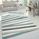 Cream Rug Striped Pastel Colours Short Pile Modern Carpet Area Rug Lounge Mat