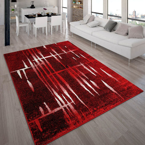 Red Black White Rug Short Pile Geometric Modern Design Carpet Large XL Small Mat