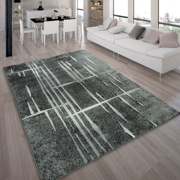 Grey Large Rug Geometric Pattern Living Room Bedroom Hall Carpet Short Pile Mat
