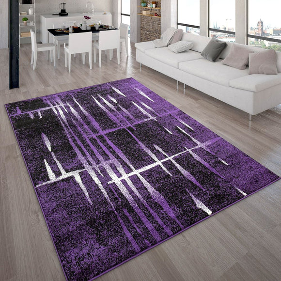 Purple Rug Cream Black Geometric Pattern Large XL Small Carpets Short Pile Mat