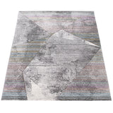 Geometric Grey Rug Yellow Purple Striped Large Thick Heavy Abstract Carpet Mat