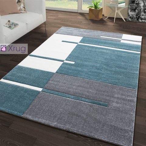 Grey Teal Blue Rug Geometric Extra Large Small Woven Mat Contour Cut Patterned Rug