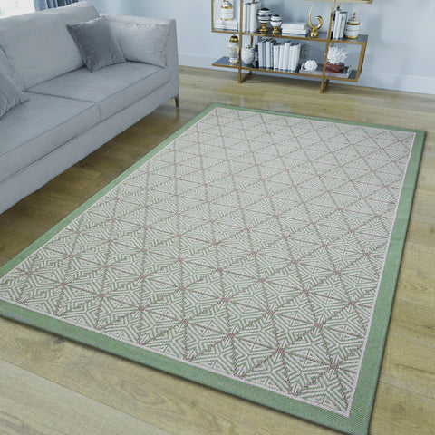 Cotton Rug Green Beige Geometric Machine Washable Large & Small Flatweave Natural Bedroom Living Room Carpet Mat