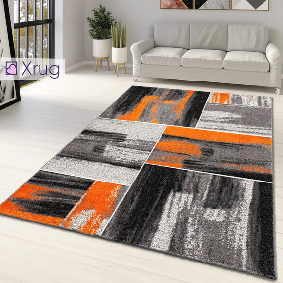 Modern Rug Orange Grey Black Abstract Geometric Pattern Large Small Carpet for Living Room Bedroom 