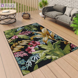 Outdoor Rug Black Tropical Multicoloured Design for Decking Garden Patio Large Small Floral Mat