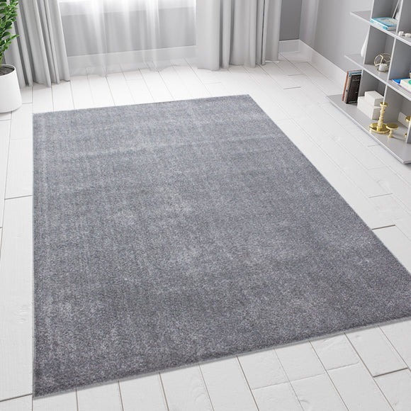 Light Grey Rug Plain Monochrome Solid Soft Carpet Large Small Living Room Floor Area Mats
