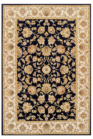 Traditional Oriental Rug Dark Blue Gold Luxury Heavy Thick Carpet Small Large