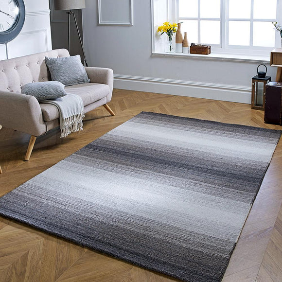 Wool Rug for Living Room Bedroom Handicraft Striped Brown Beige Cream Middle Pile Natural Carpet Mat