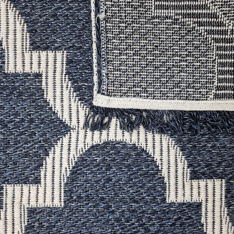 Runner Rug Navy Blue Cotton 300cm Long Flatweave Carpet for Bedroom Living Room Hallway with Tassels