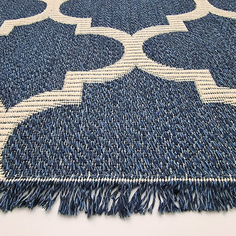 Blue Cotton Rug with Handwoven Tassels Extra Large Small Bedroom Living Room Flatweave Rug Carpet Mat