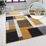 Geometric Rug Gold Grey Black Modern Pattern Mat Large Bedroom Lounge Carpet New