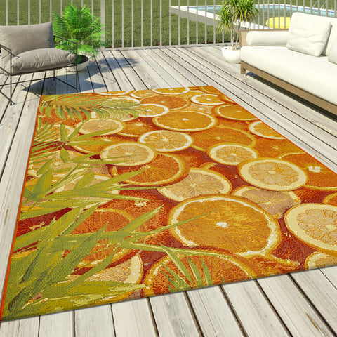 Outdoor Rug Orange Tropical Extra Large Small Woven Mat for Decking Patio Garden Terrace