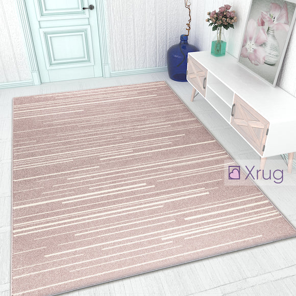 Dusty Pink Rug Woven Rug Carpet Small Large Bedroom Living Room Area Mat White Cream Strips