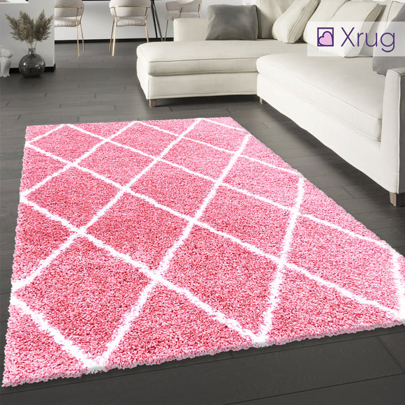 Fluffy Rug Pink Blush Shaggy Carpet Soft Thick Large Small Geometric Dimaond Carpet for Living Room Bedroom
