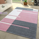 Blush Pink and Grey Rug Geometric Extra Large Smal Living Room Bedroom Rug Mat with Contour Cut Pattern