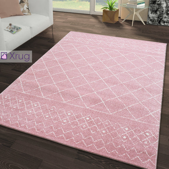 Blush Pink Rug Moroccan Style Diamond Pattern Extra Large Small Bedroom Living Room Woven Mat