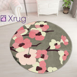 Pink Grey Rug Thick Soft Carpet Hand Carved Floral Pattern Small Large XL Circle