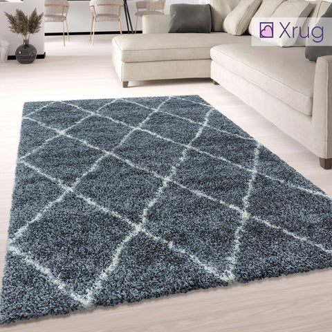 Fluffy Rug Grey Shaggy Carpet Thick Soft Large XL Small Living Room Bedroom Geometric
