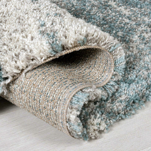 Teal Blue Grey Cream Rug Modern Shaggy Distressed Ombre Pattern Soft Deep Long High Pile Fluffy Living Room Bedroom Area Lounge Small Large Floor Mat 80x150cm 120x170cm 160x230cm 