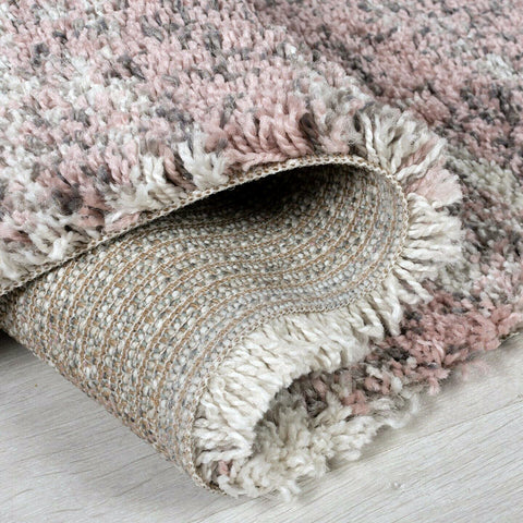 Blush Pink Grey Cream Rug Modern Shaggy Distressed Ombre Pattern Soft Deep Long High Pile Fluffy Living Room Bedroom Area Lounge Small Large Floor Mat 80x150cm 120x170cm 160x230cm 