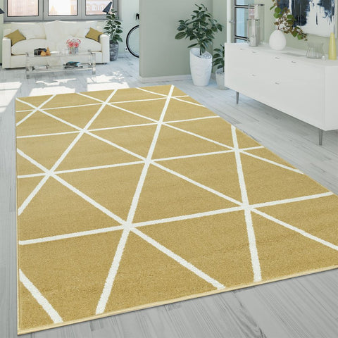 Mustard Yellow Rugs Large Geometric Diamond Design Living Room Short Pile Carpet
