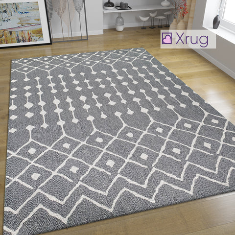 Grey Modern Rugs 100% Cotton Washable Abstract Flat Weave Rug Mat Small Large XL