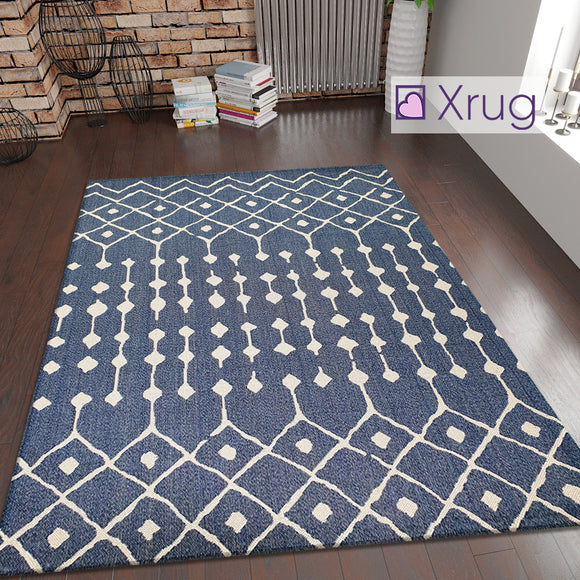 Navy Blue Rug Runner Cotton Moroccan Berber Diamond Pattern Large Small Washable Living Room Bedroom Carpet Mat
