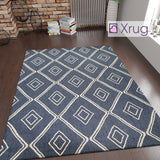 Cotton Rug Navy Blue Diamond Pattern Washable Runner Modern Woven Mat Carpet Small Extra Large