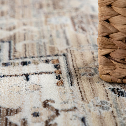Large Oriental Short Pile Rug Beige Cream Border Traditional Living Room Carpet