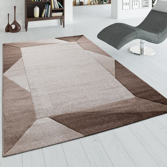Brown and Beige Rug Border Modern Design Large XL Small Carpet Robust Hall Mat