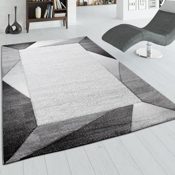 Grey Rug Border 3D Look Modern Stylish Carpet for Living Room Hall Area Mat New
