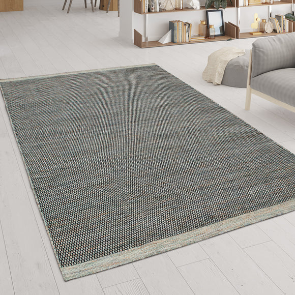Living Room Rug Hand Woven Flat Weave Multicoloured Green Large XL Hall Area Mat