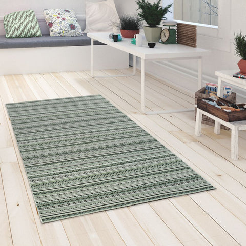 Flatweave Outdoor Rug Green Striped Pattern Large XL Small Patio Garden Area Mat