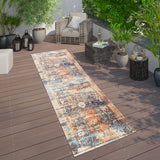 Indoor Outdoor Rug Large Blue Terracotta Yellow Colours Abstract Design Patio