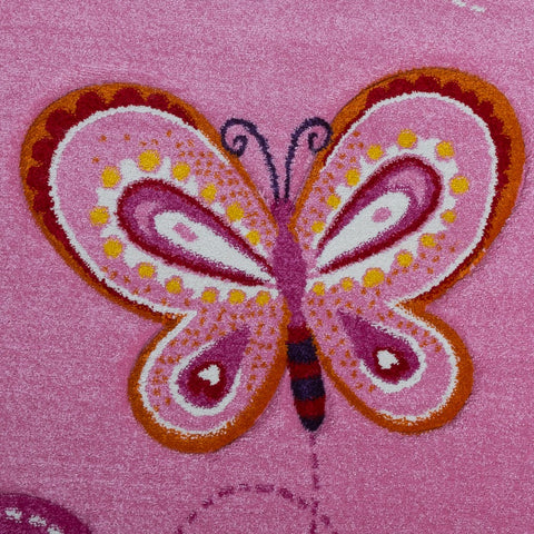 Pink Nursery Rug Butterfly Girls Room Carpet Childrens Woven Rug Large Small