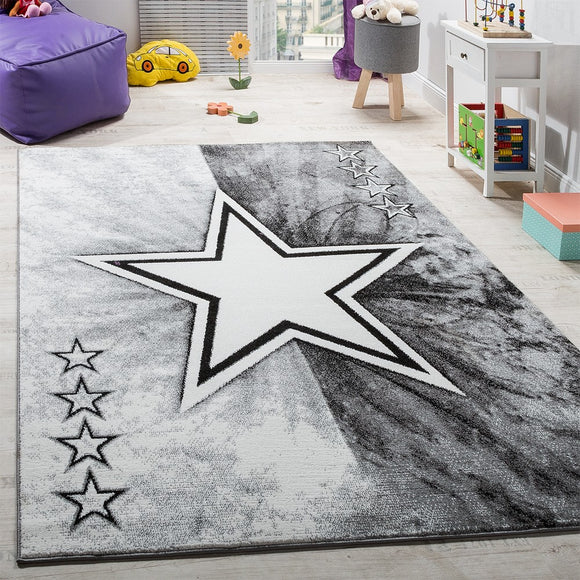 Rug for Kids Room Grey Stars Pattern Thick Heavy Carpet Boys Rug Small Large Mat