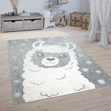 Rug for Kids Room Grey White Animal Print Lama XL Large Small Bedroom Play Mat