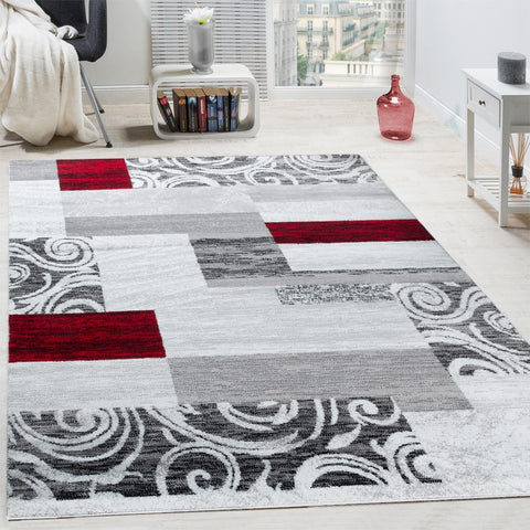 Grey and Red Rug Check Modern Pattern Large Carpet for Living Room Bedroom Mat