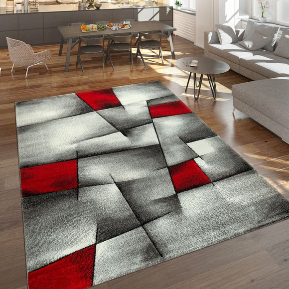 Red and Grey Rug Abstract Geometric Thick Carpet Large Rug Living Room Area Rugs