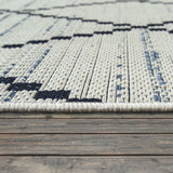 White Cream Blue Outdoor Rug Geometric Large Small Decking Garden Patio Rugs Mat