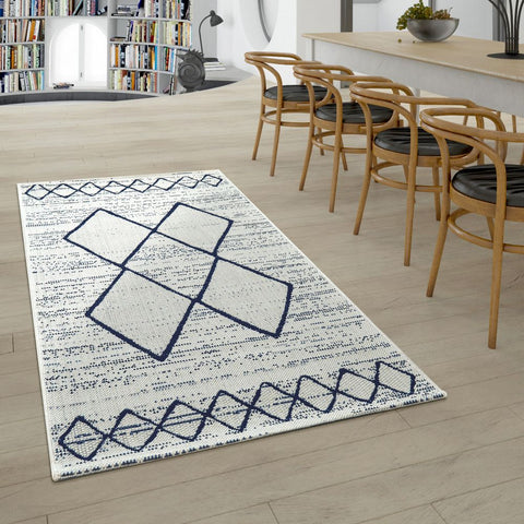 Outdoor Rug Plastic White Blue Flatweave Large XL Small Decking Garden Patio Mat