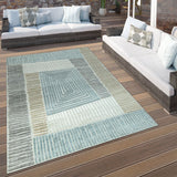 Outdoor Rug Teal Blue Beige Geometric Patio Garden Decking Mat Extra Large Small